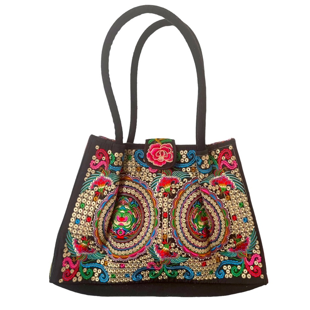 Embroidered Bohemian Handbag Purse Tote bag  with Quetzal‎ Birds